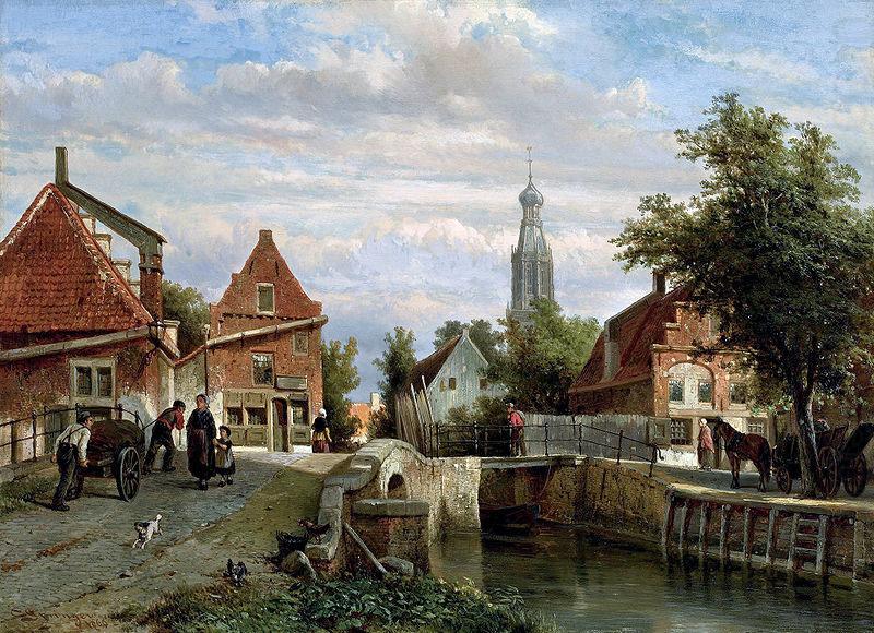 unknow artist A view of the Staal Everspijp and the Grote Kerk in summer, Enkhuizen china oil painting image